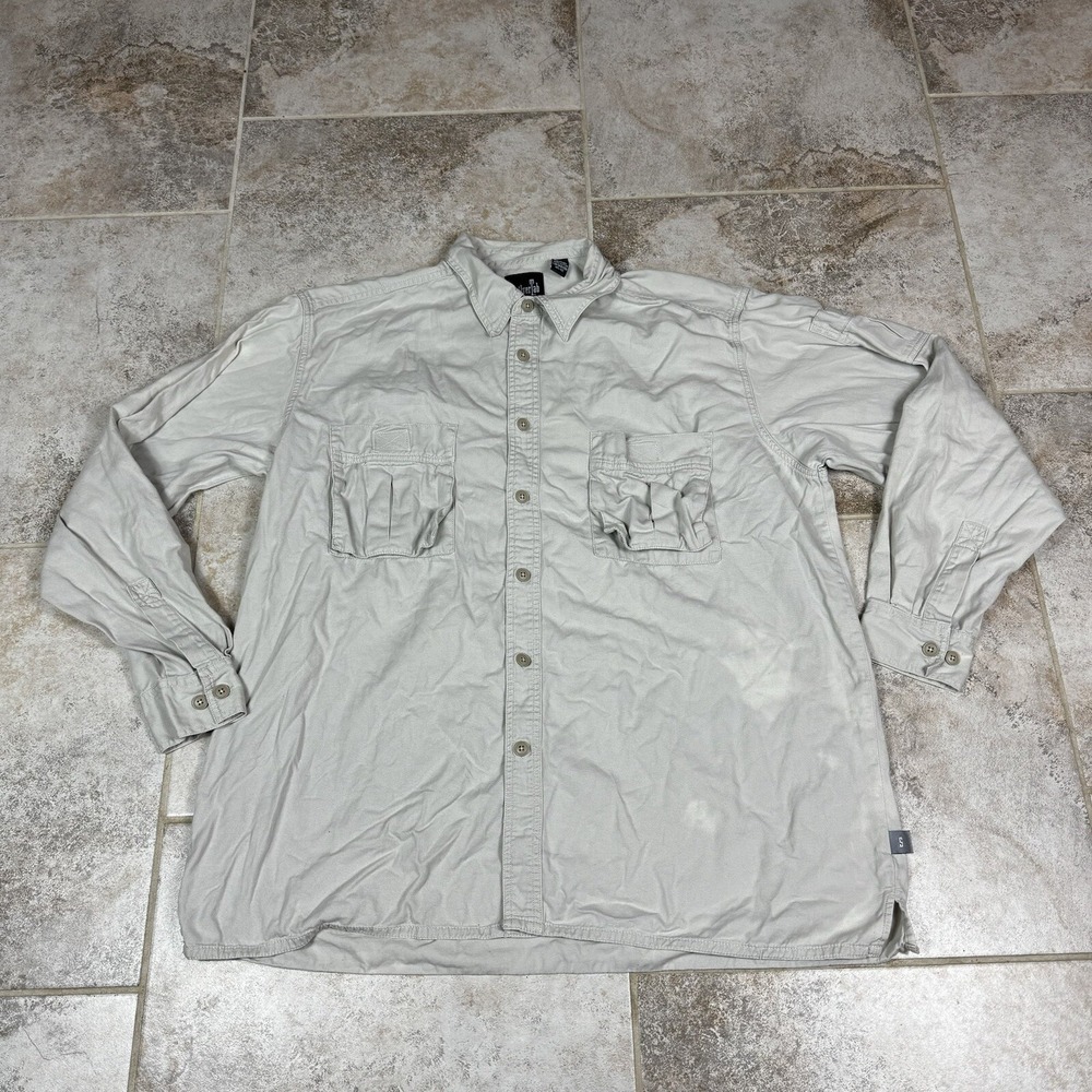 Vintage 90s Levis Silvertab Button Up Shirt Mens XL‎ Beige Long Sleeve